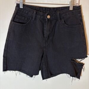 Princess Polly Black Denim Cut Off Distressed High Waisted Shorts Size‎ 6